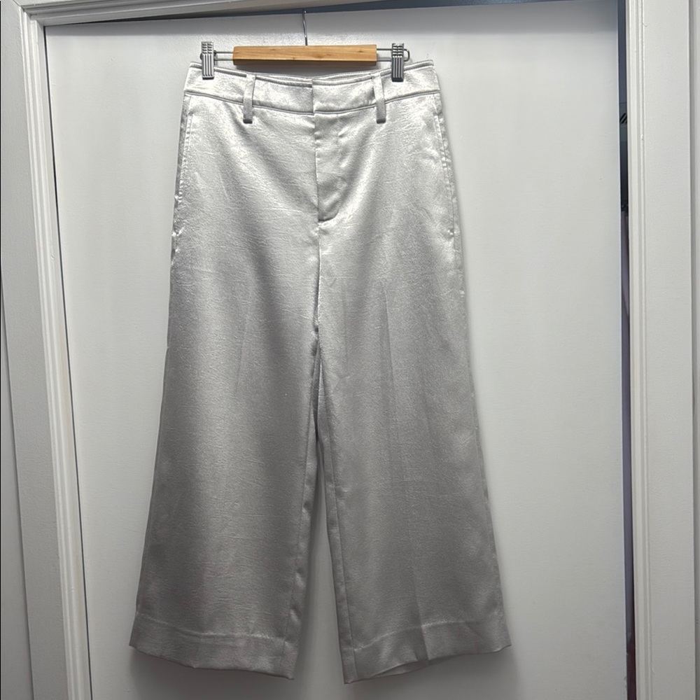 Vince nwt cropped wide-leg silver satin pants